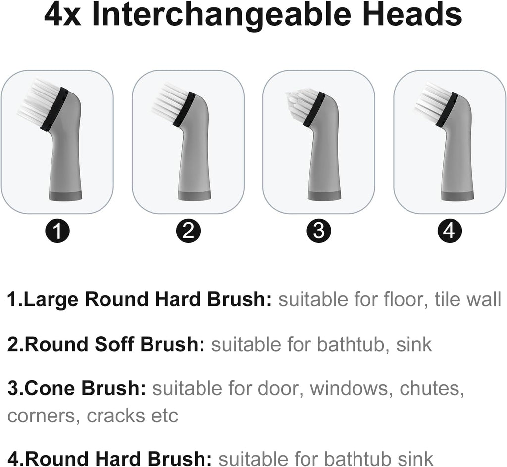 Electric Cleaning Brush with 4 in 1 Multiple Brush Heads, Indoor Household Cordless Motorized Brush for Bathroom Toilet Kitchen Tile Crevice(Black)
