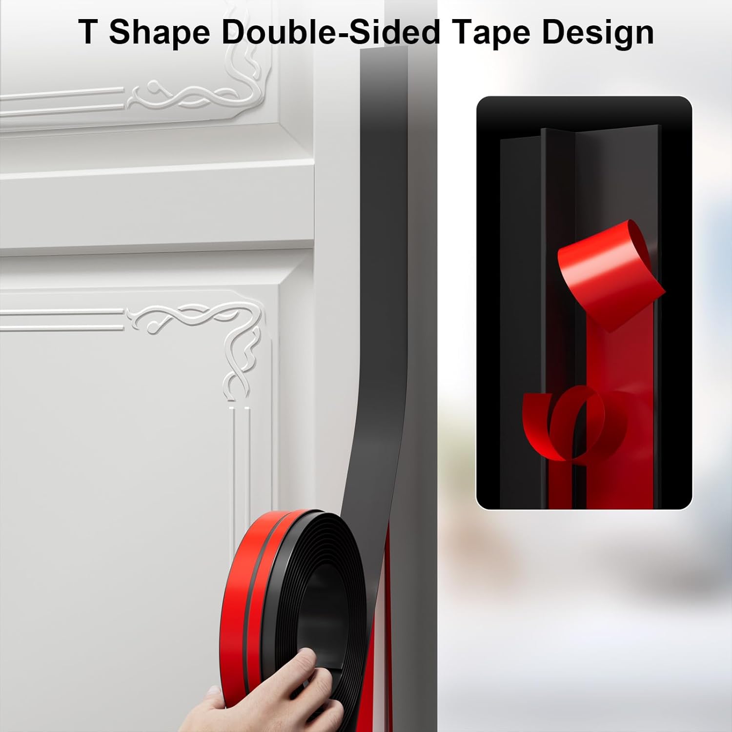 T-Shaped Door Draft Stopper, 1.37 in x 40 Ft Silicone Seal Strip for Windows Gaps, Weather Stripping Seal Stripg Shower Sweep, Black