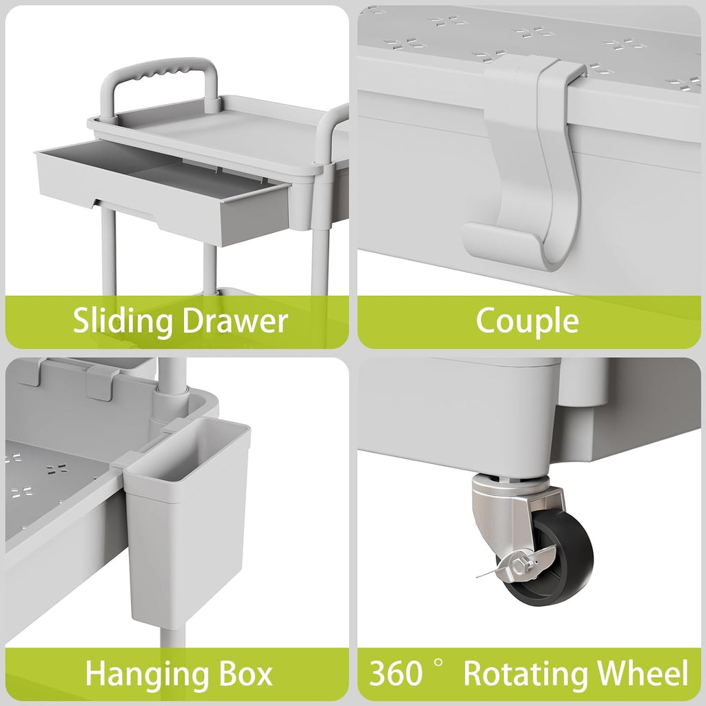 4 Tier Rolling Cart Organizer,Art Craft Diaper Bedside Snack Laundry Room Bathroom Organizer Narrow Thin Slim Rolling Trolley Utility Cart with Wheels for Kitchen,Office(Grey)