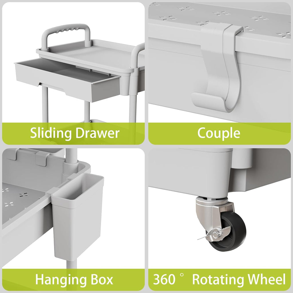 3 Tier Rolling Cart Organizer,Laundry Room Bathroom Organizers and Storage Office Shelves Mobile Shelving Unit Kitchen Trolley Cart with Wheels for Art,Craft,Diaper,Bedside,Snack(Grey)