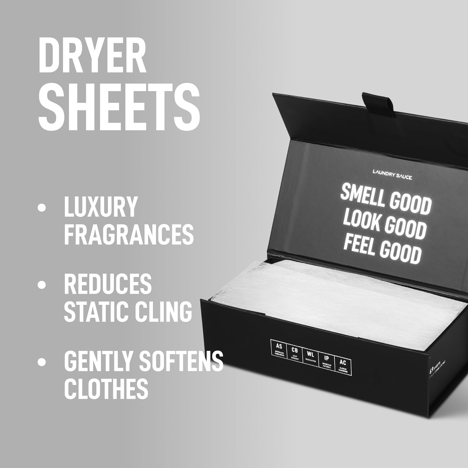 Laundry Sauce - Laundry Dryer Sheets (Australian Sandalwood), Luxury Fragrance, Contains Essential Oils, Softens Fabric, Removes Static Cling, Eco-Friendly Packaging, Travel Friendly, 69 Count