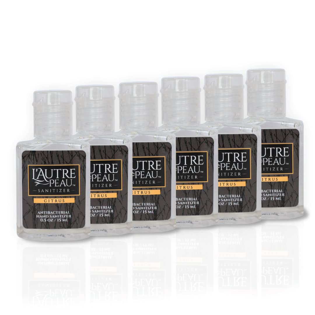 L'AUTRE PEAU Advanced Hand Sanitizer Gel with Aloe Vera, Citrus Scented 0.5 Fl Oz Travel Size Multi Pack – Flip Cap Bottles (6, No travel Strap)