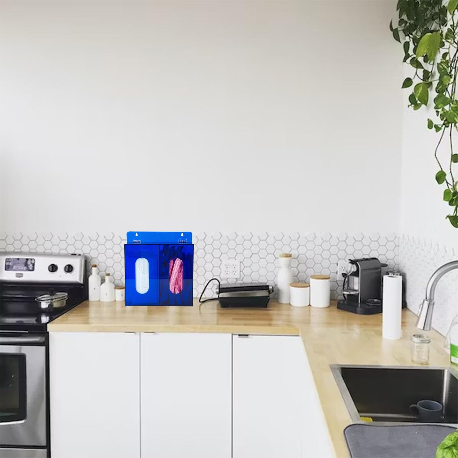 Wall Mounted Glove Dispenser, Hairnet Shoe Cover Dispenser，Acrylic Glove Box Holder, Blue (for 2 Boxes)