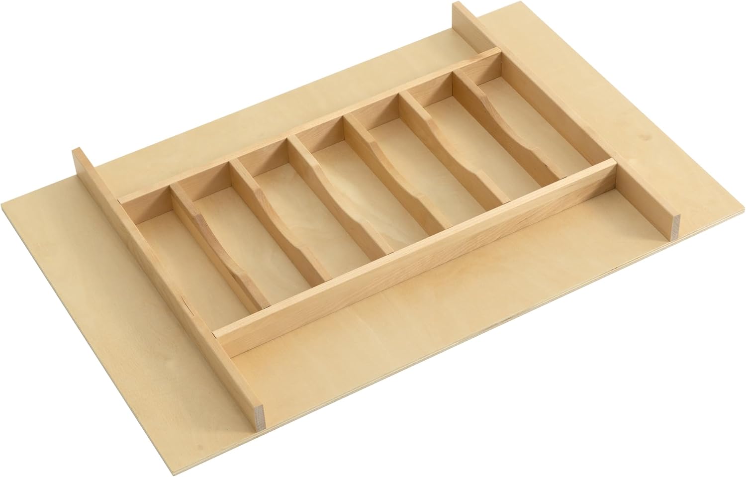 WelFurGeer Premium Wooden Silverware Organizer for Kitchen Drawers, Utensil Tray for Kitchen Drawer, Cutlery Drawer Organizer for Forks, Spoons, Knives - Sturdy Birchwood, Natural Finish