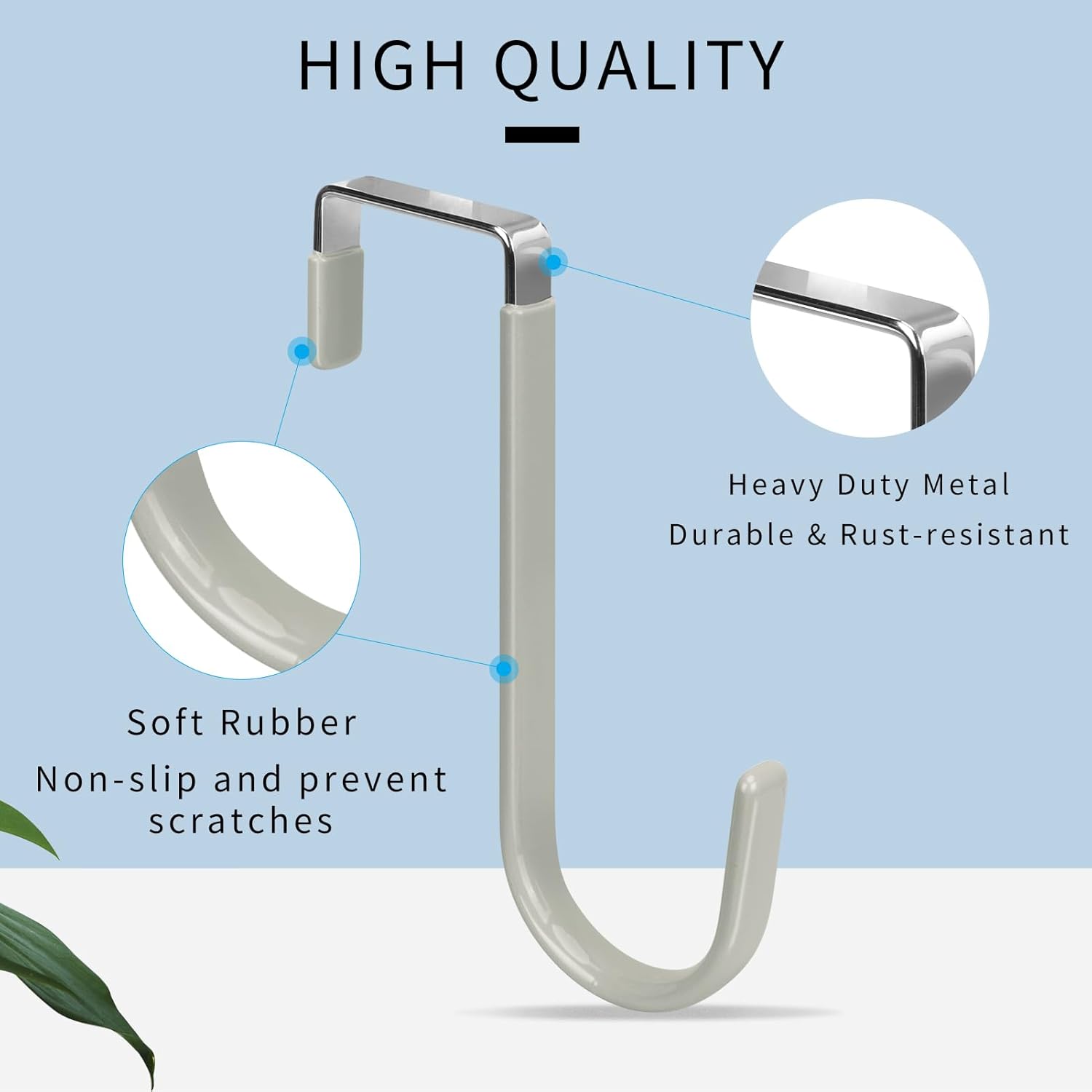 FYY Over The Door Hooks, 4 Pack Door Hangers Hooks with Rubber Prevent Scratches Heavy Duty Organizer Hooks for Living Room, Bathroom, Bedroom Hanging Clothes, Towels, Hats, Coats, Bags Grey