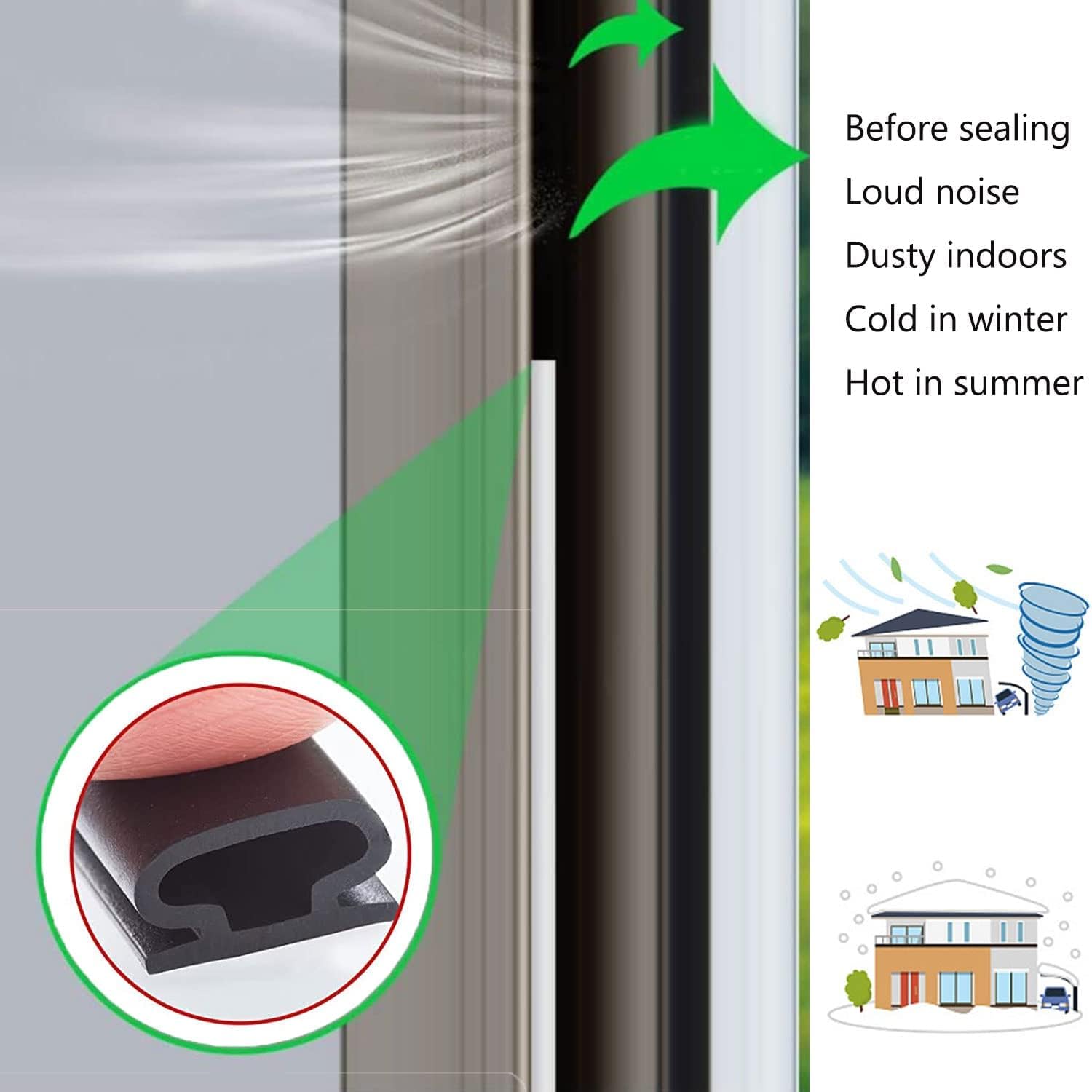 White Rubber Weather Stripping Door Seal Strip, D Shape Door Rubber Weather Seal Strip, SelfAdhesive Door Weatherstripping Soundproofing Door Sealing Strip for Windows (40 feet, White)