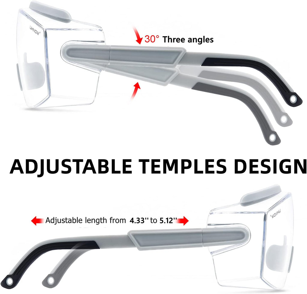 UKNOW Safety Goggles Over Glasses, Safety Glasses Anti Fog Wraparound Eye Protection, Protective Eyewear ANSI Z87.1