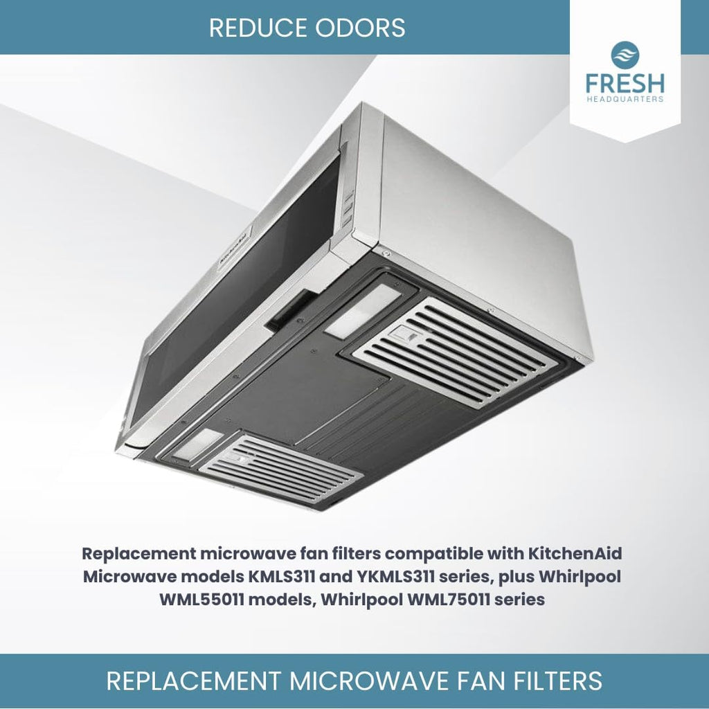2-Pack Activated Carbon Charcoal Microwave Hood Filters - Pre-Cut 10" x 7.21" Microwave Hood Filters - Compatible w/Whirlpool WML55011 & KitchenAid Low‑Profile Models, Made in USA