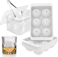 WIBIMEN Large Ice Cube Molds, Big Round Whiskey Ice Cube Trays for Freezer, Easy to Fill & Release, Whiskey Bourbon Cocktail(1.9In*6 Balls- White/2 Pack)