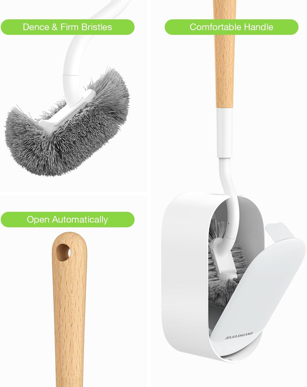 Bamboo Toilet Brush Set, 2 Pack with Ergonomic Design, Compact Size, Durable Bristles, Wooden Holder for Bathroom Cleaning