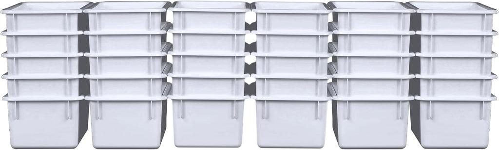 Wood Designs Cubby Storage Bin, Heavy Duty Plastic Containers for Kids White Cubby Tray Set of 30