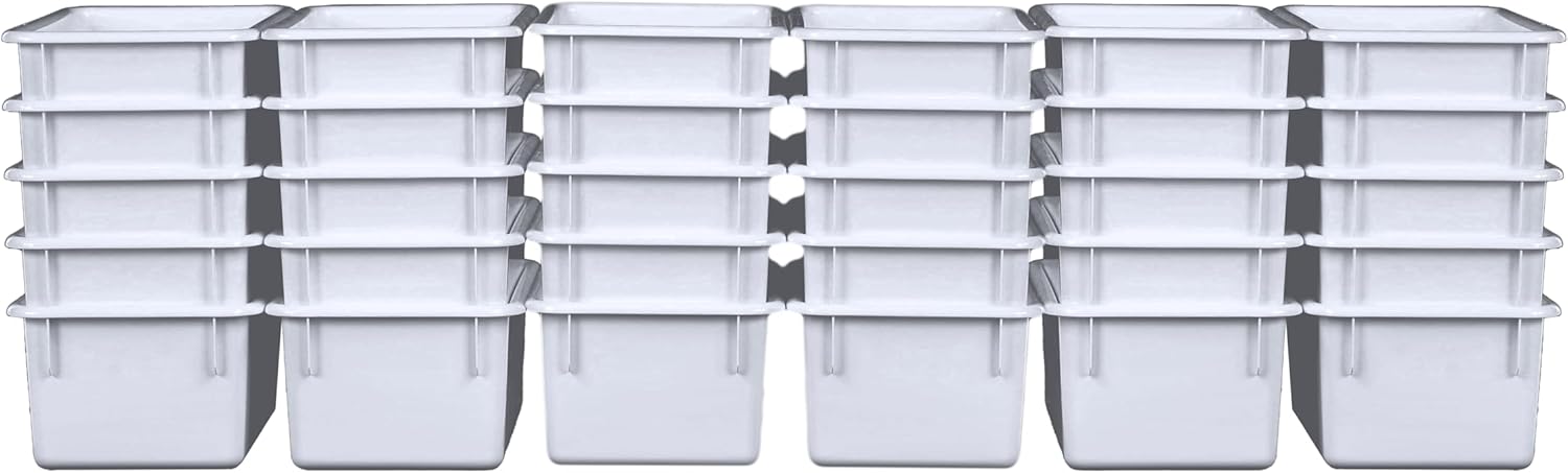 Wood Designs Cubby Storage Bin, Heavy Duty Plastic Containers for Kids White Cubby Tray Set of 30