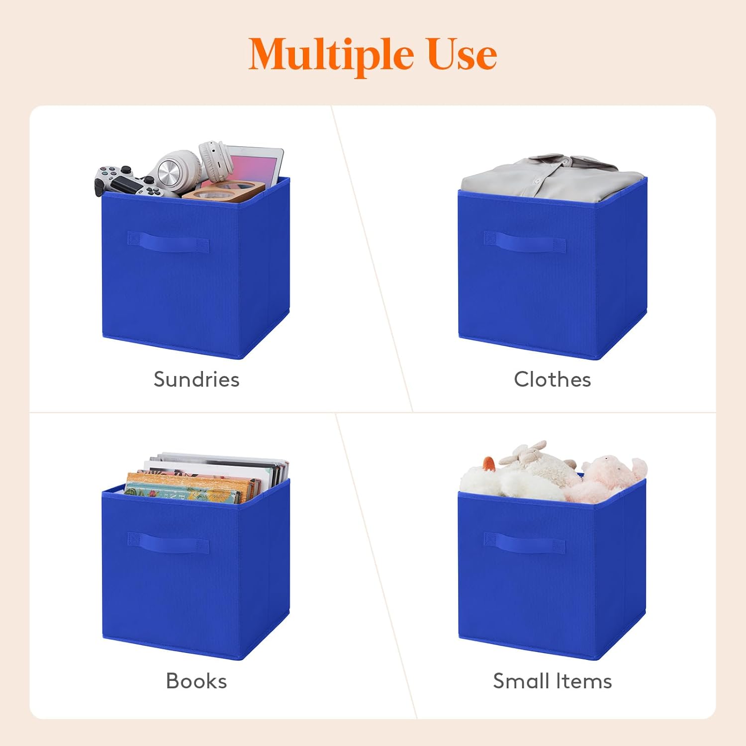 Lifewit Collapsible Fabric Storage Cubes Bins Set 11 Inch, Foldable Cubby Organizers Boxes, 6 Pack Organizing Baskets for Shelf, Closet, Utility Room, Storage Room Blue