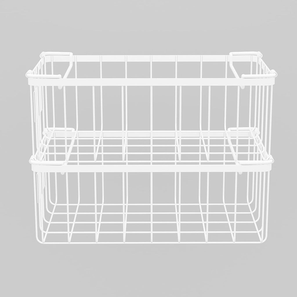 Freezer Storage Organize Baskets - 8 Pack Stackable Deep Freezer Organizer Bins for Most 7 Cu.FT Chest Freezer with Handles, Sturdy but Light, Metal Coated, Add Space, Easy to Reach