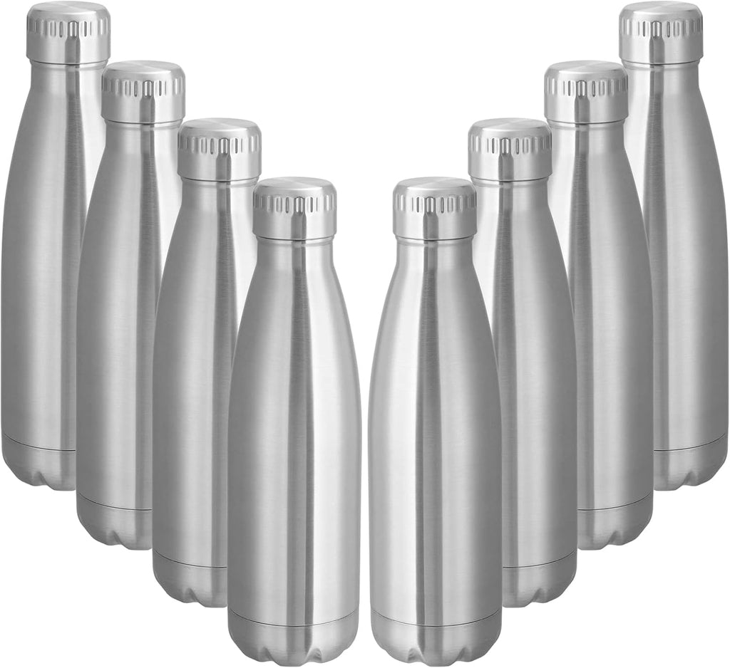 VEGOND 17oz Stainless Steel Water Bottles Bulk, Reusable Metal Sports Water Bottle Keeps Drink Hot and Cold, BPA Free Double Wall Vacuum Cola Shape Insulated Water Bottles for Camping Gym, 8 Pack