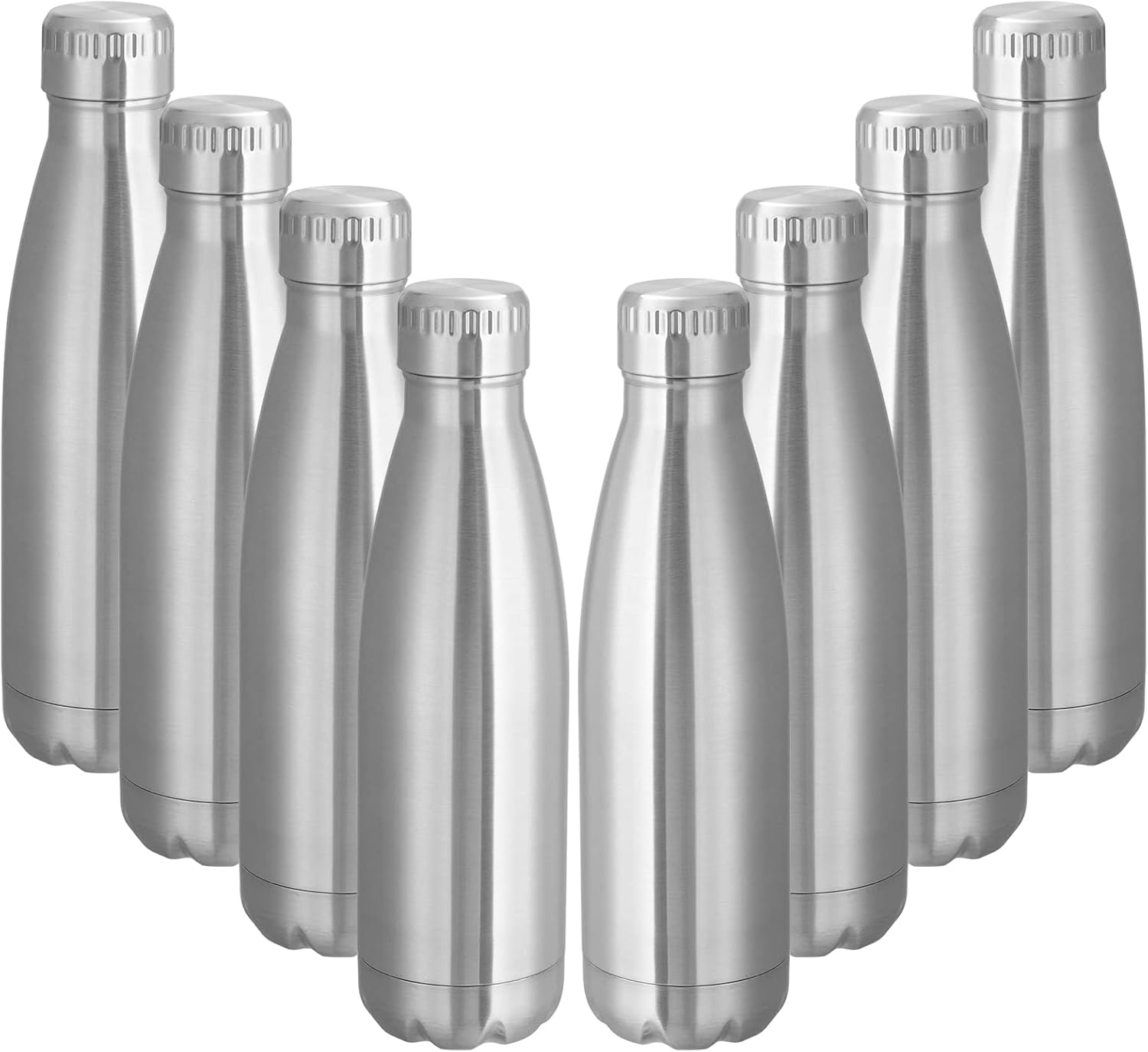 VEGOND 17oz Stainless Steel Water Bottles Bulk, Reusable Metal Sports Water Bottle Keeps Drink Hot and Cold, BPA Free Double Wall Vacuum Cola Shape Insulated Water Bottles for Camping Gym, 8 Pack