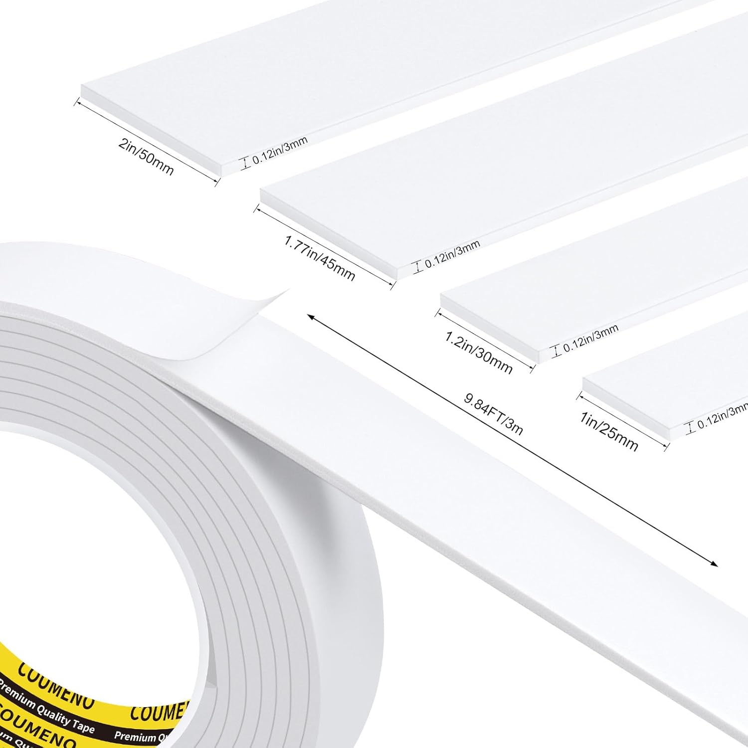 2 Pack Single-Sided Adhesive Foam Tape 1inX9.84FT Single-Sided Sealing Strip Foam Pad Sponge Tape Window Weatherproof White