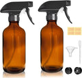 8oz Amber Glass Spray Bottles - 2 Pack Empty Refillable Bottles for Cleaning, Hair Care, Essential Oils, Plants - Includes Durable Nozzle, Labels, Funnel & Dropper, Handheld Size