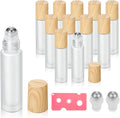 12 Pack Essential Oil Roller Bottles,10ml Empty Frosted Glass Roller Bottles with Stainless Steel Roller Balls and Caps Refillable Container for Perfume Roll on Bottles ( Wood Grain Plastic Caps)