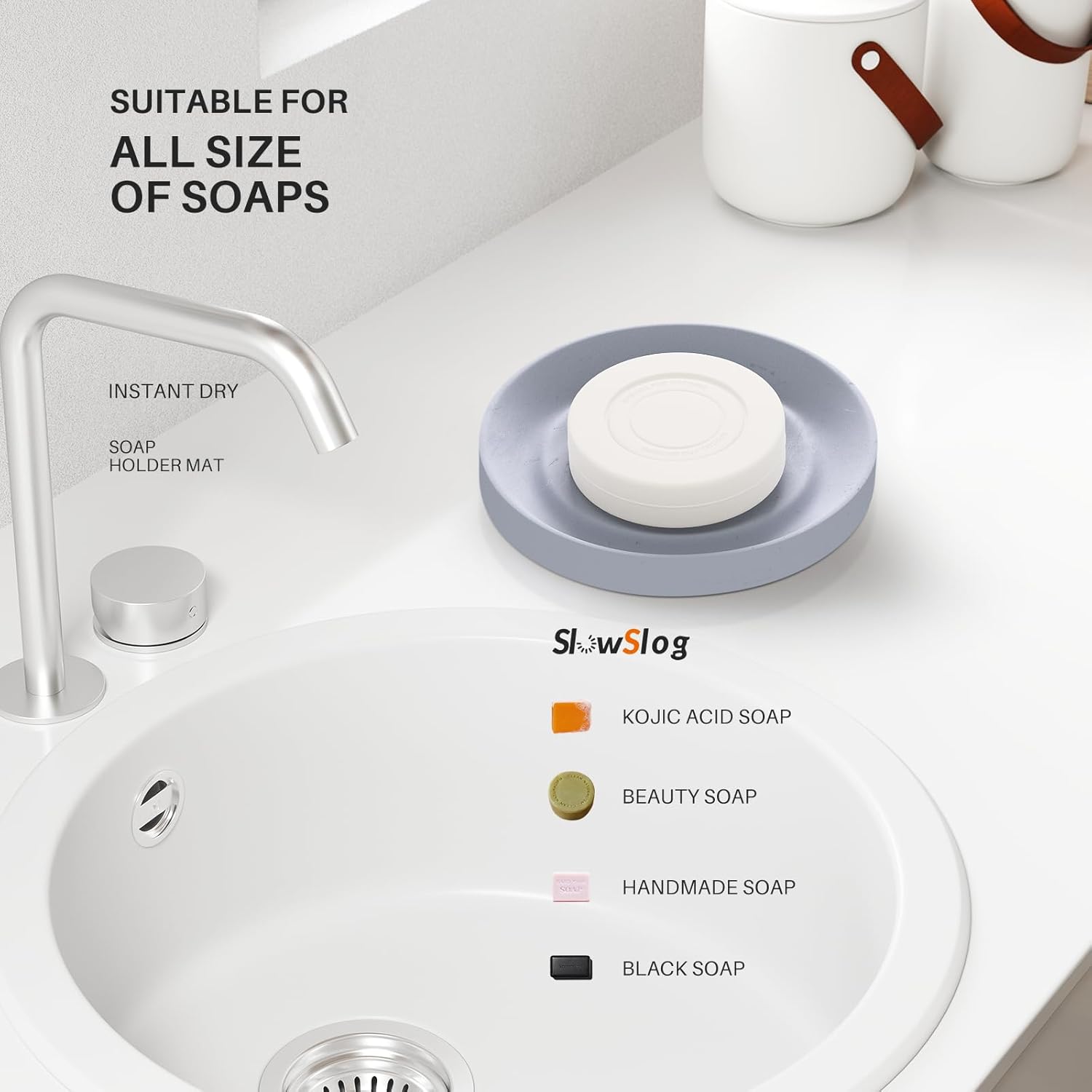 Diatomite Soap Dish, 2 Pack Water Absorbent Stone Soap Dish Holder, Quick Dry Diatomaceous Earth Bath Tray for Hand Soap, Bar Soap, Kitchen Sponge, Gray
