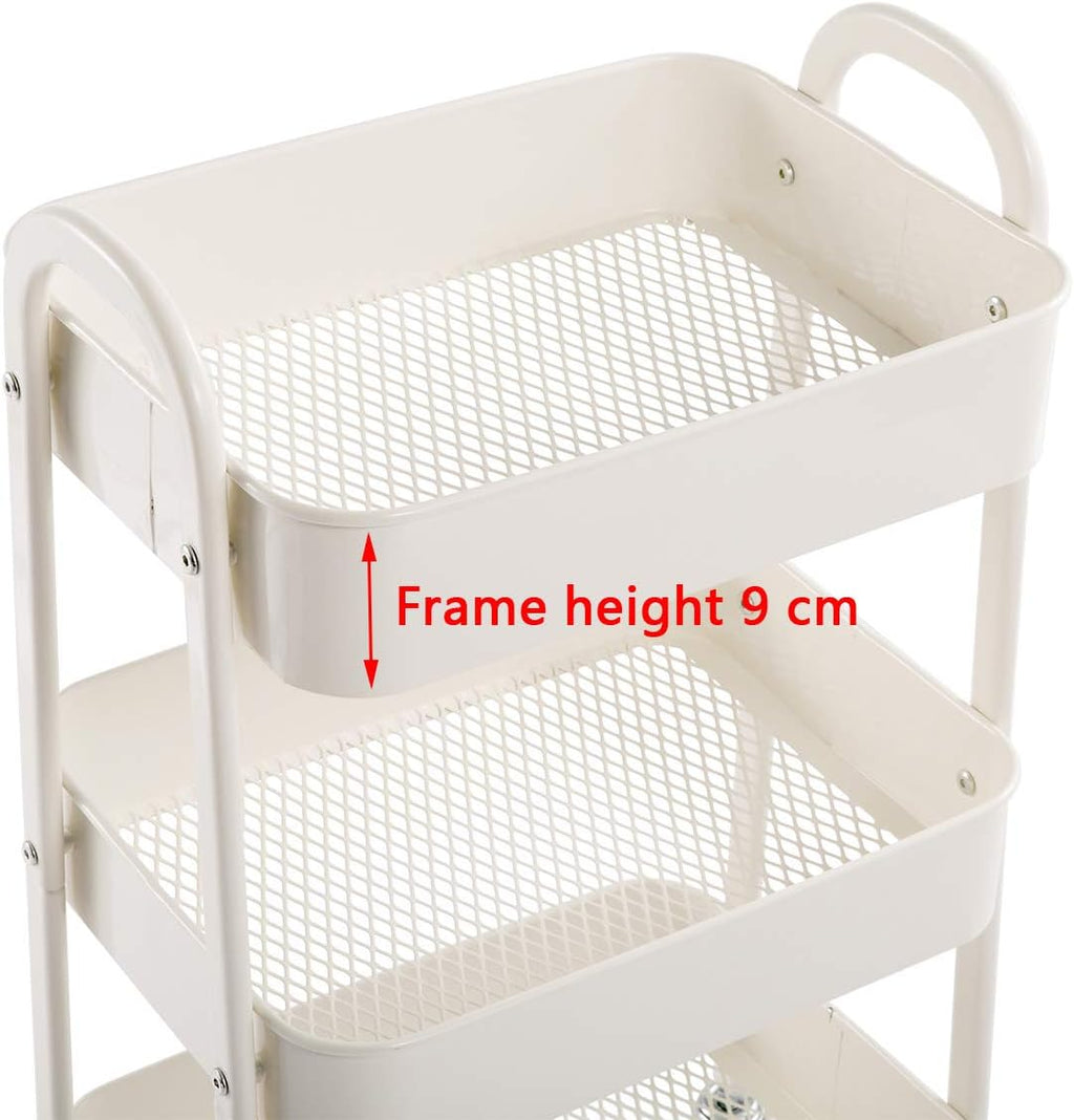 AGTEK Makeup Cart, Movable Rolling Organizer Cart, White 3 Tier Metal Utility Cart
