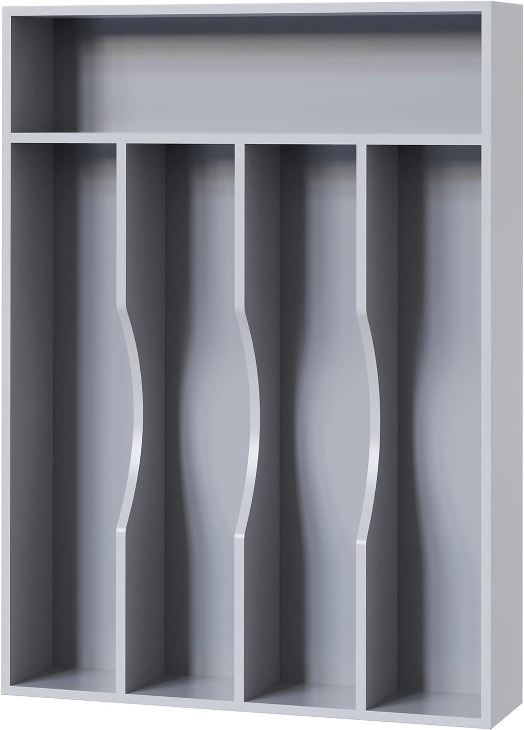 Bellsal Grey Utensil Organizer 10 Inch Silverware Tray for Drawer Utensil Holder Cutlery Organizer Kitchen Drawer Organizer 5 Compartment Small Narrow Bamboo