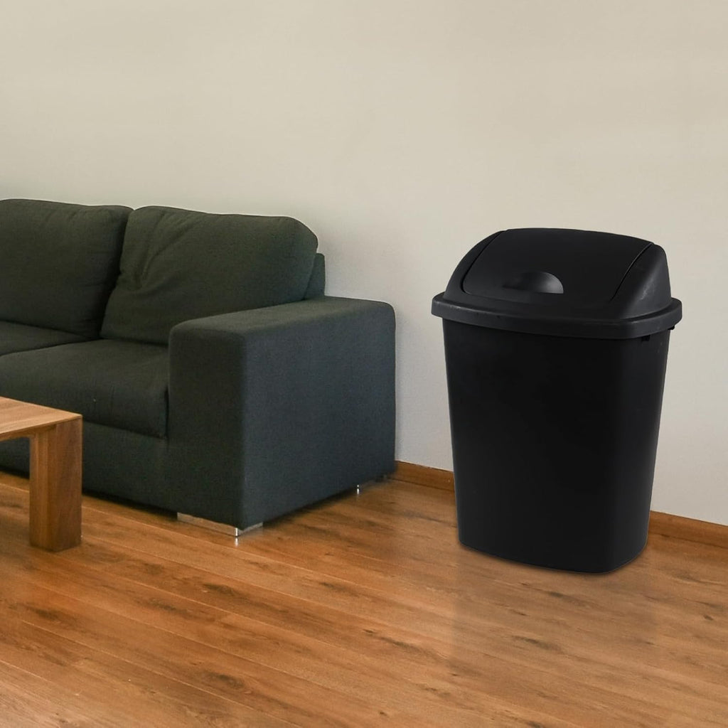 4 Pack Swing Top Trash Can, 6 Gallon Plastic Garbage Bins with Swing Lid, Black