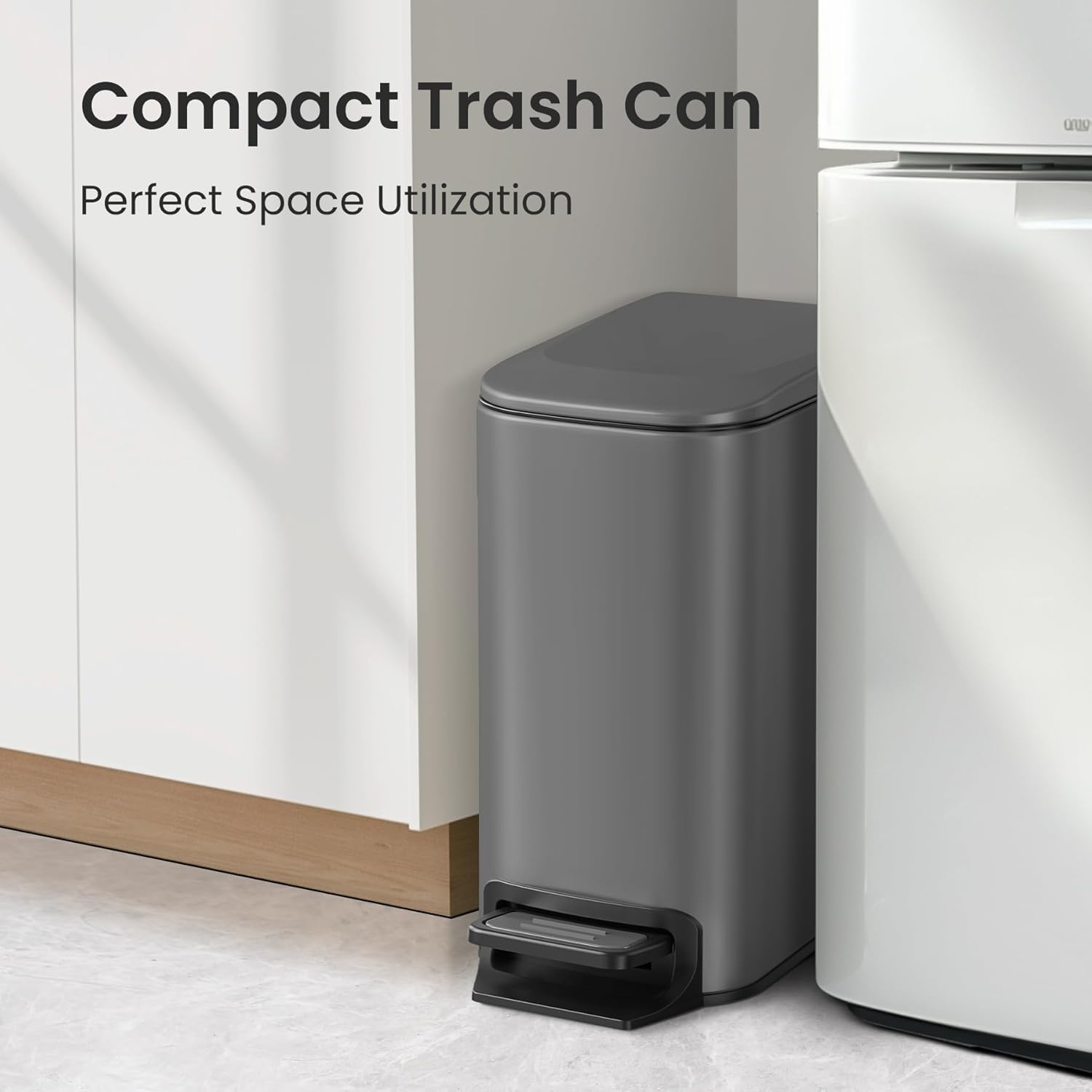Cesun Small Bathroom Trash Can with Lid Soft Close, Step Pedal, 6 Liter / 1.6 Gallon Stainless Steel Garbage Can with Removable Inner Bucket, Anti-Fingerprint Finish (Gray)
