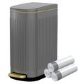 KUK Slim Bathroom Trash Can with Lid, 2.6 Gallon (10 L) Stainless Steel Step Small Garbage Can with Removable Inner Bucket, Soft Close, Anti-Fingerprint Finish (Gray)