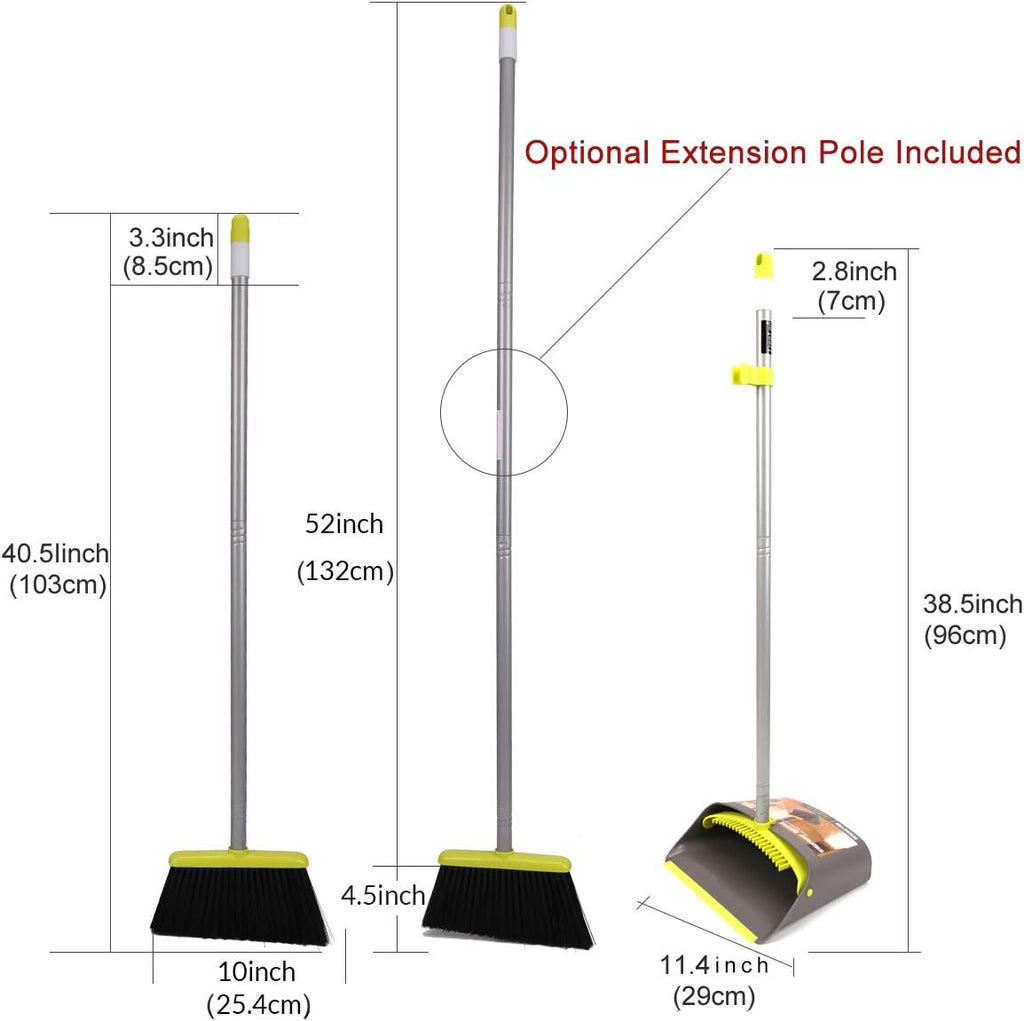 TreeLen Broom and Dustpan Set, TreeLen Broom with Dust Pan with Long Handle Combo Set for Office and Home Standing Upright Sweep Use with Lobby