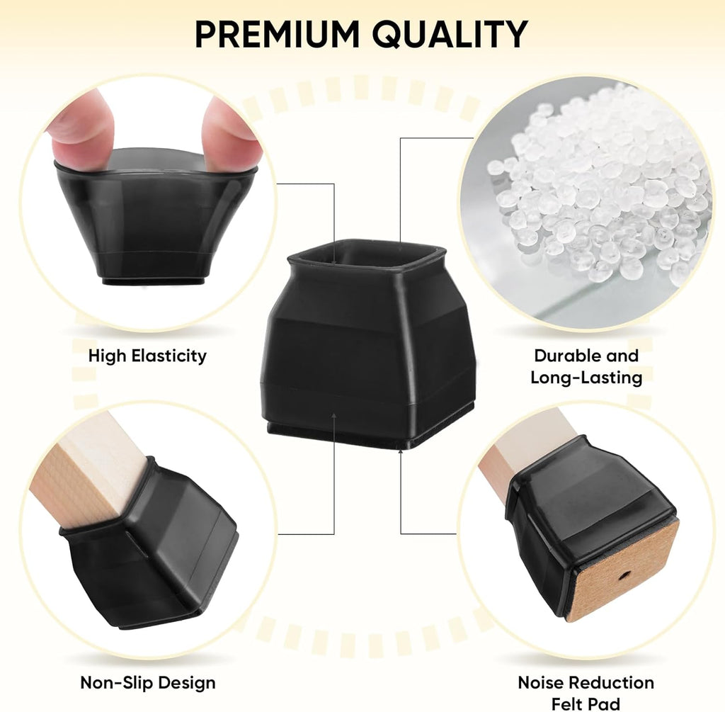 BALEINE 24 Pack Silicone Chair Leg Floor Protectors, Stool Leg Protectors Cap, Non-Slip Chair Leg Caps for Hardwood Floors (Black & Large (Square), 24 Pack)
