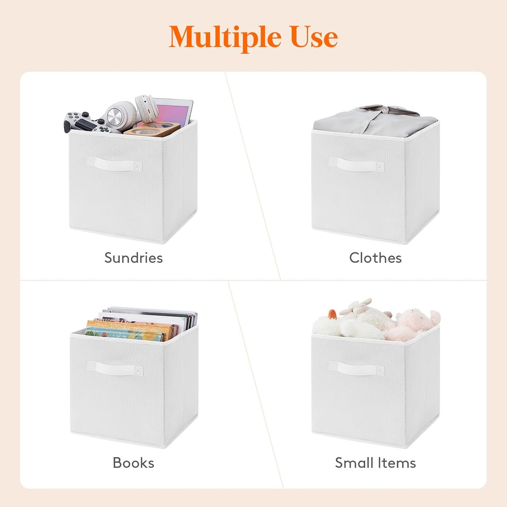 Lifewit Collapsible Fabric Storage Cubes Bins Set 11 Inch, Foldable Cubby Organizers Boxes, 6 Pack Organizing Baskets for Shelf, Closet, Utility Room, Storage Room, 18L White