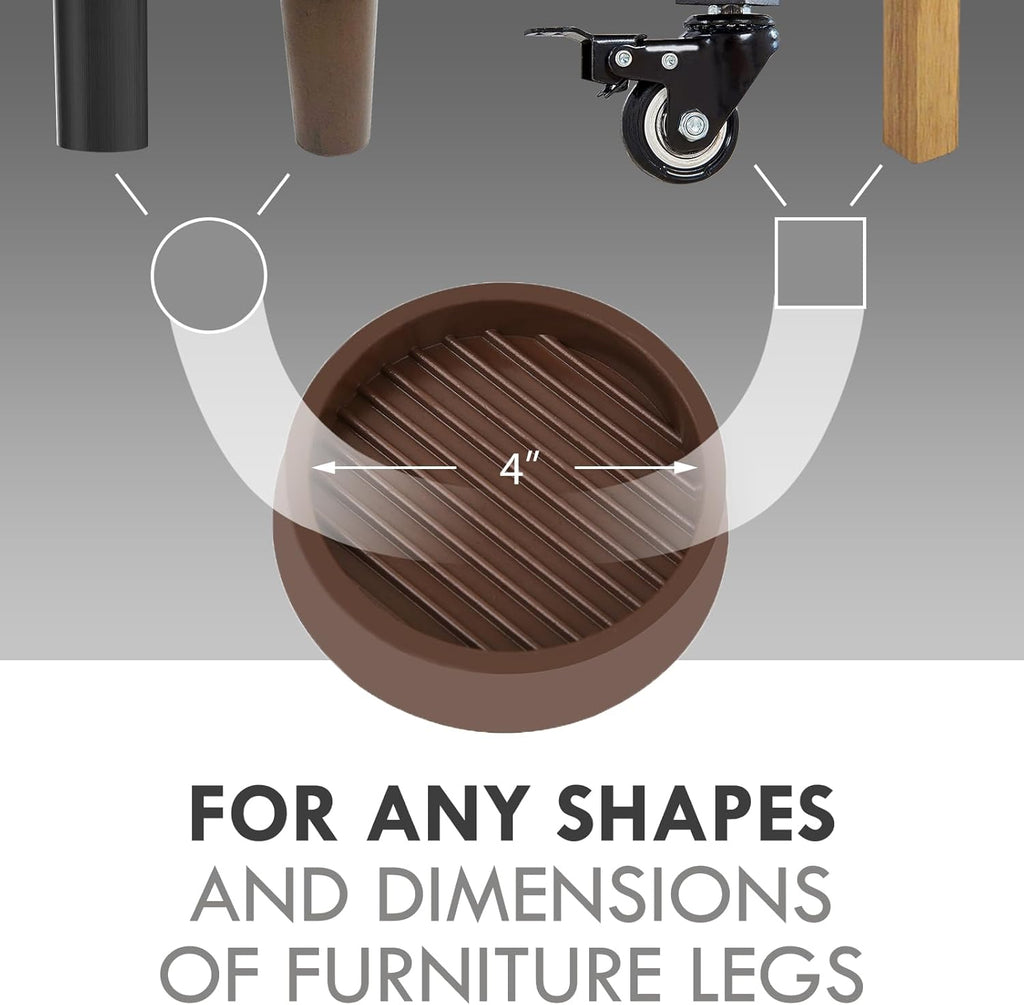 4X4 Round Rubber Caster Cups, Non Slip Furniture Pads, Anti-Slip Gripper, Anti Skid Furniture Feet, Anti Slide Floor Protector for Bed Couch Table Chair Stoppers (Brown, 8 Pack)
