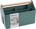 BLUE GINKGO Medium Storage Basket – Plastic Caddy with Wooden Handle for Office, Arts & Crafts, or Home Supplies (Green)