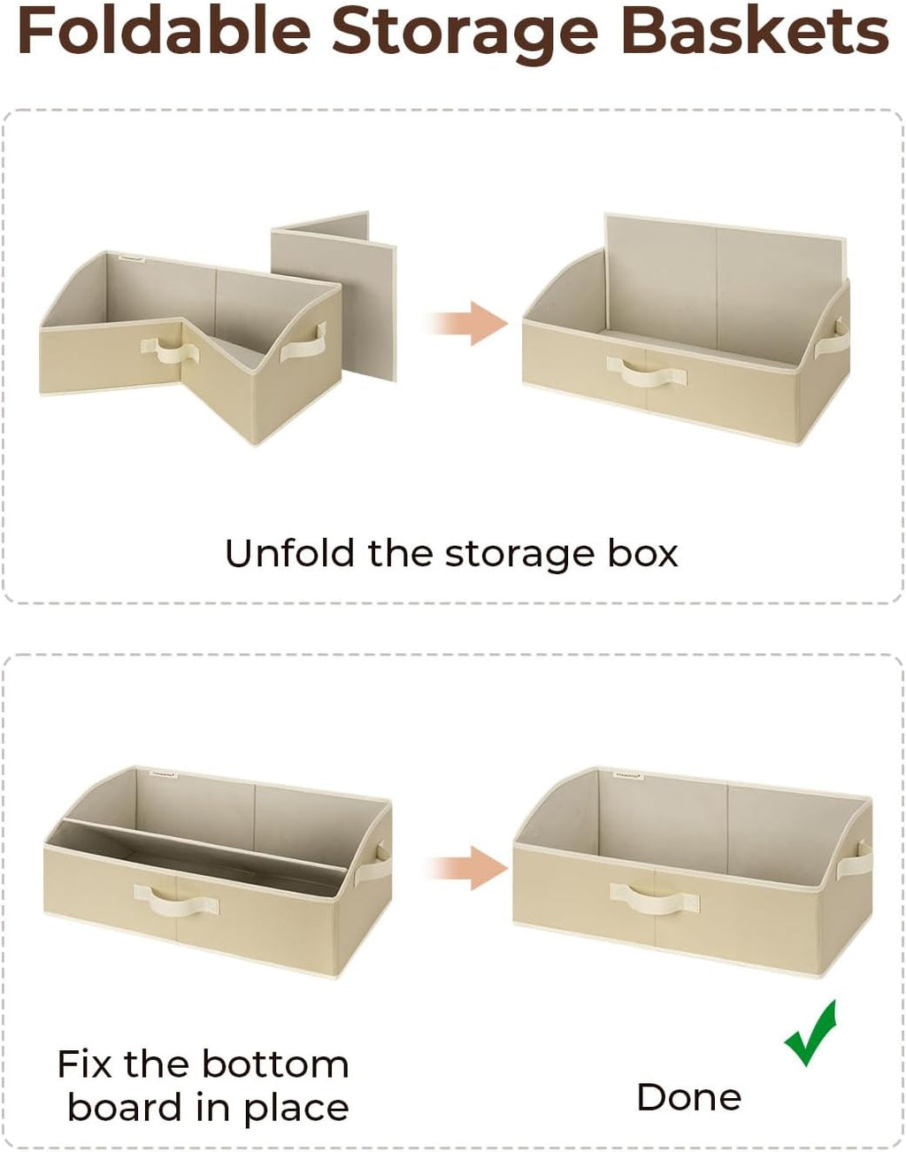 StorageWorks Closet Storage Bins, Trapezoid Organizer Box for Shelves, Fabric Clothes Bin, Foldable Organizing Baskets with Handles, Large, Light Brown, 3-Pack