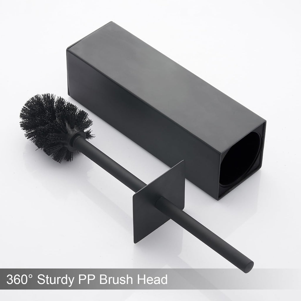 Matte Black Square Stainless Steel Toilet Brush with Holder, 304 Modern Toilet Brush Set – Rust Resistant, Long Handle, Replacement Heads, Floor Standing Bathroom Toilet Cleaning Brush