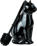 Comeon Ceramic Cat White/Black Toilet Brush and Holder Set, Plastic Handled Scrub Brush for Bathroom Cleaning,10.63"*6.3" (Black)
