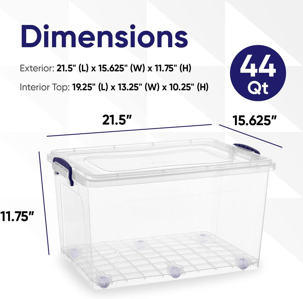 Superio Storage Bins with Lids, Clear Plastic Containers for Organizing, Stackable Totes, BPA Free, Odor Free, Organizer Boxes for Home, and Dorm (2 Pack, 44 Quart)