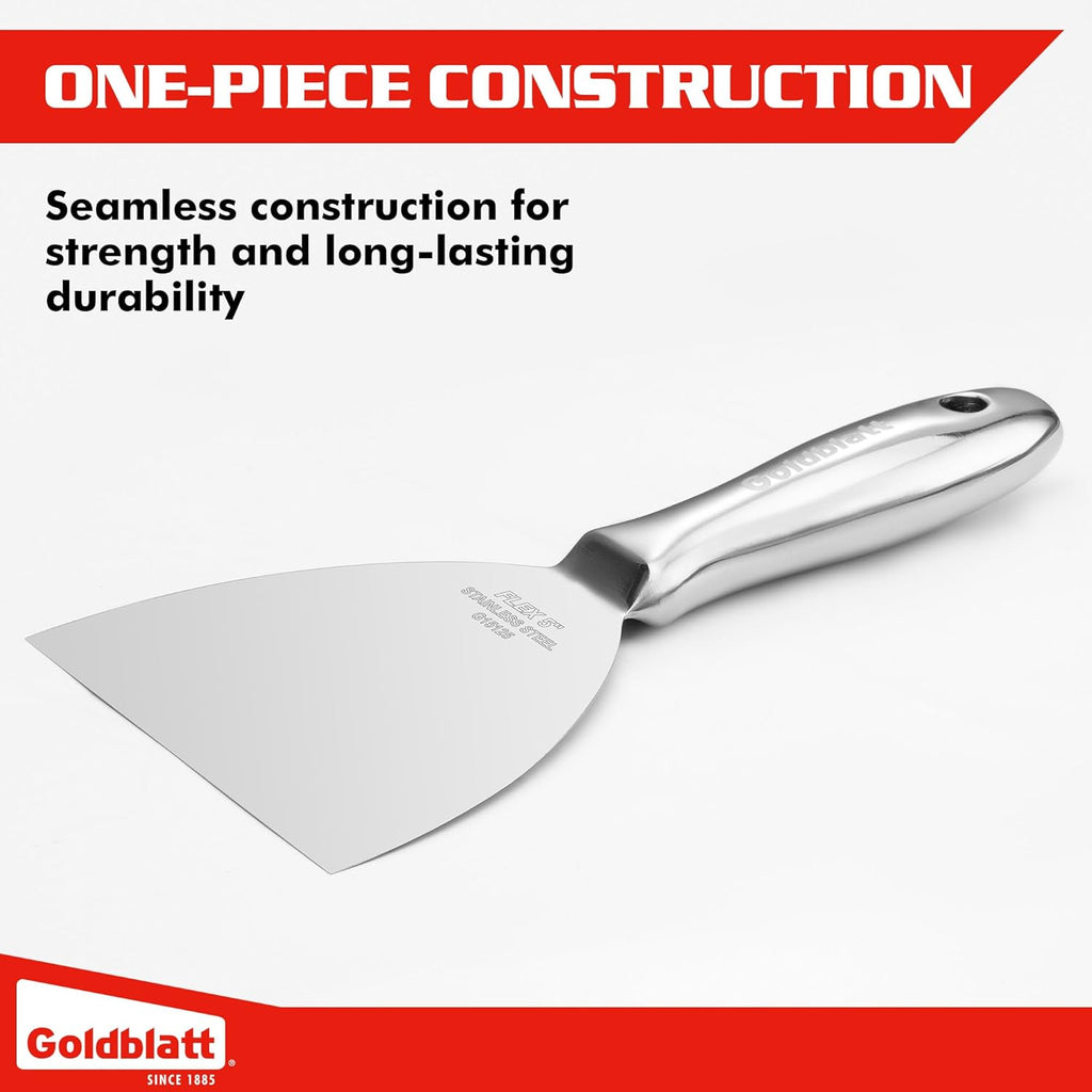 Goldblatt 5" Putty Knife, One-Piece Paint Scraper Tool, All Stainless Steel Joint Knife with Flexible Blade, Seamless Design, Metal Ergonomic Handle - for Drywall Repairing, Finishing and Scraping