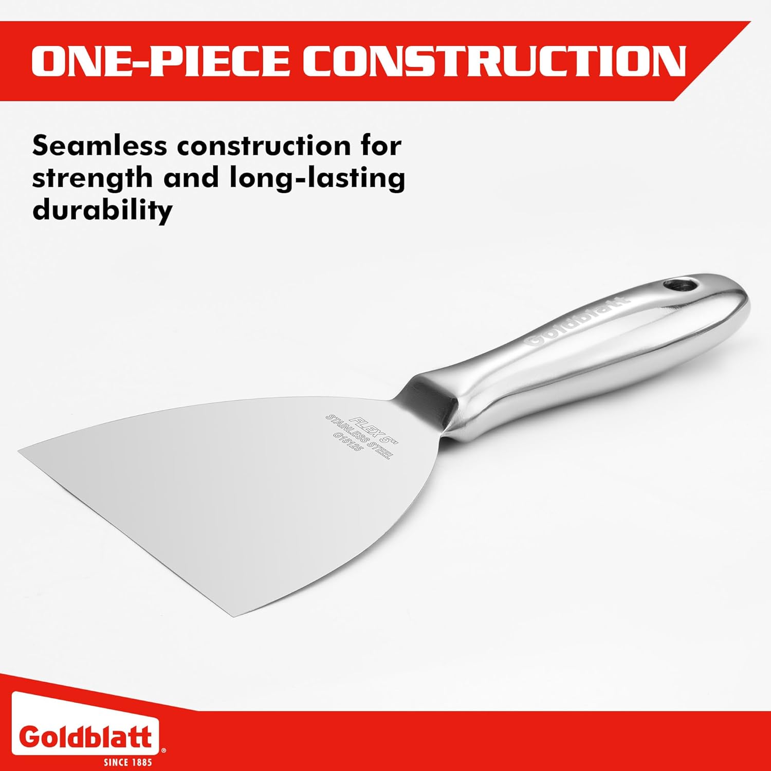 Goldblatt 5" Putty Knife, One-Piece Paint Scraper Tool, All Stainless Steel Joint Knife with Flexible Blade, Seamless Design, Metal Ergonomic Handle - for Drywall Repairing, Finishing and Scraping