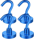 MIKEDE Magnetic Hooks Heavy Duty, 28LB+ Strong Magnets with Hook for Fridge, Neodymium Extra Strength Industrial Hooks for Hanging, Magnetic Hanger for Toolbox, Cruise, Grill(Blue,4 Pack)