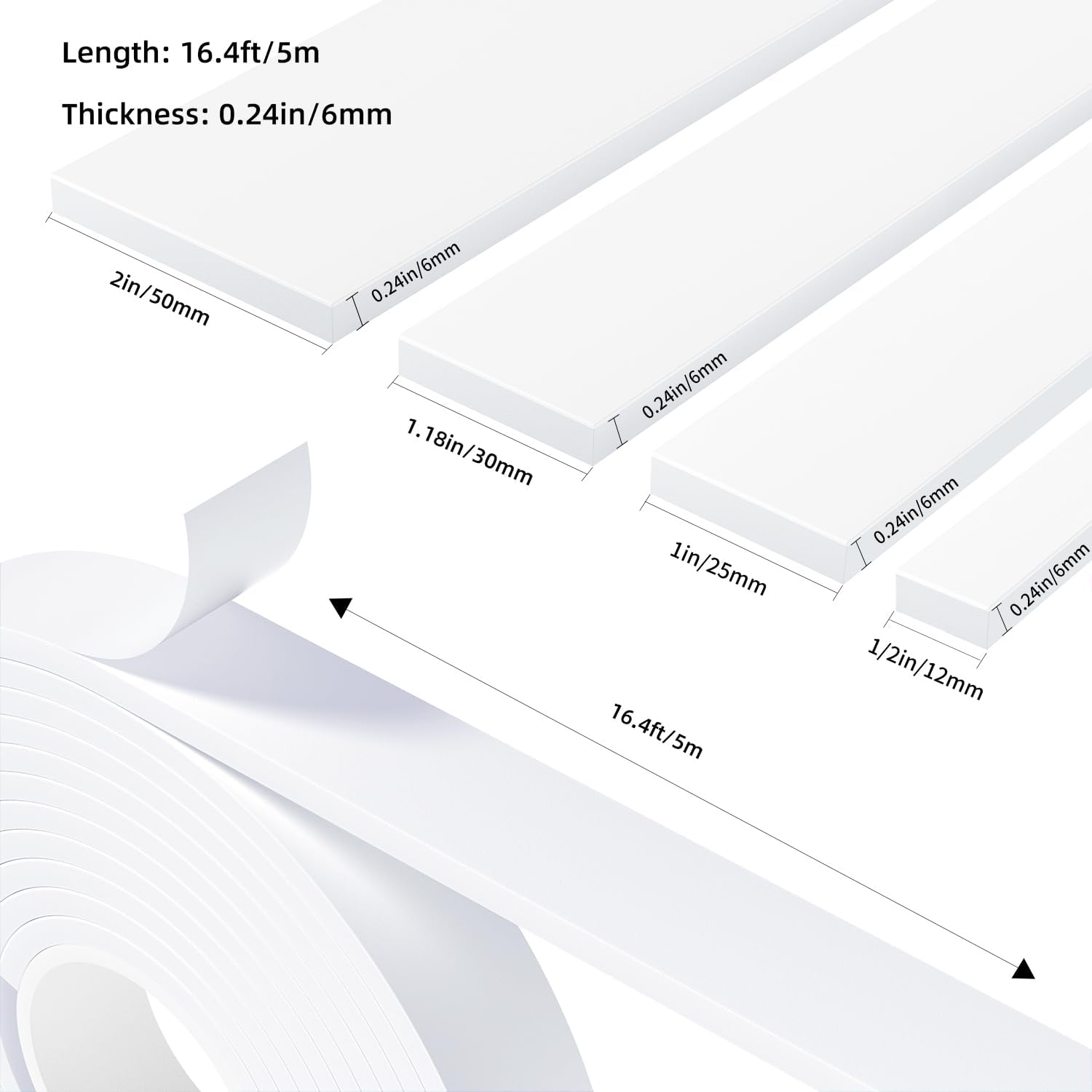 Weather Stripping Door Seal White,Self Adhesive Foam Tape,Window Insulation Weatherproof Gasket Tape for Doors and Windows,1.18 Inch Wide X 1/4 Inch Thick,2 Rolls Total 32.8Ft