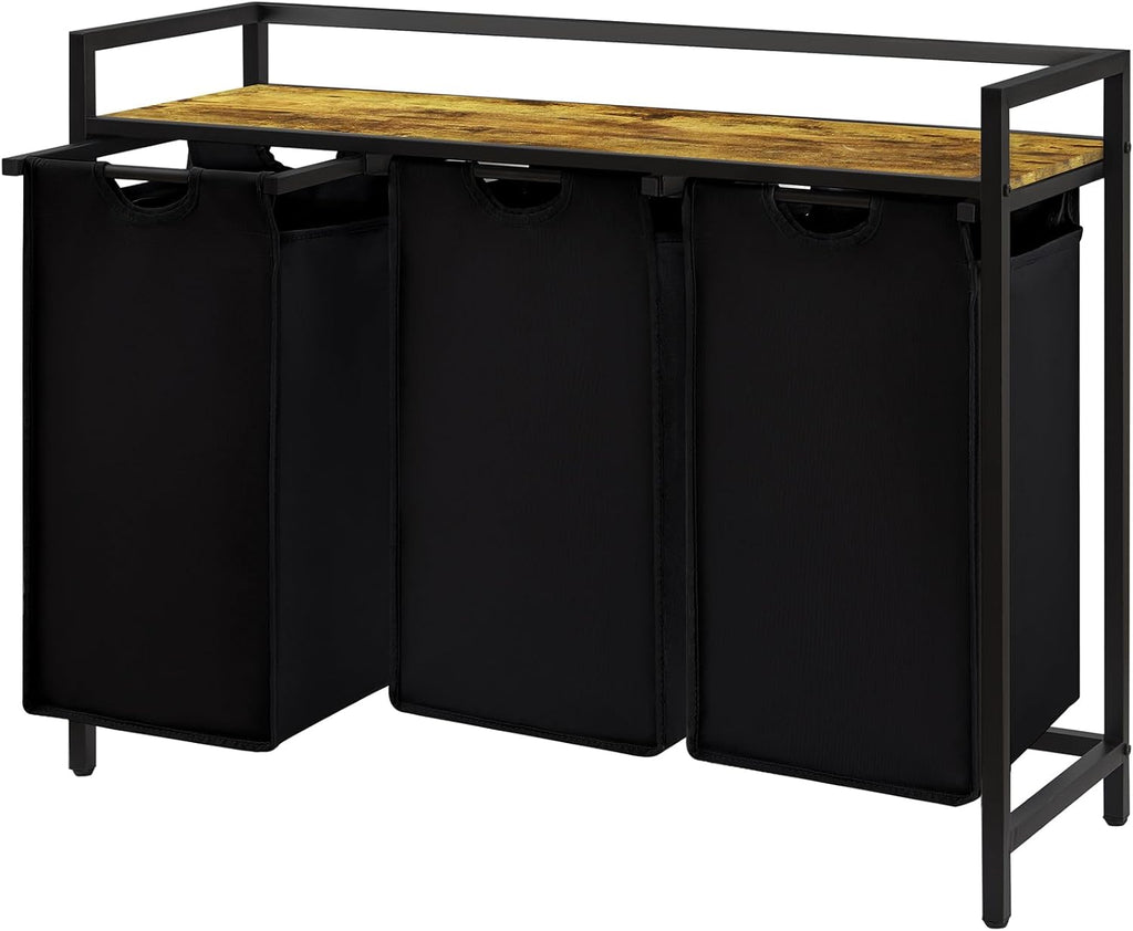 Lifewit Laundry Hamper 3 Section, 120L Pull out Laundry Clothes Basket Organizer with Large Top Shelf and 3 Removable Bags and Handles, Laundry Sorter for Laundry Room Bedroom Bathroom Dorm, Black