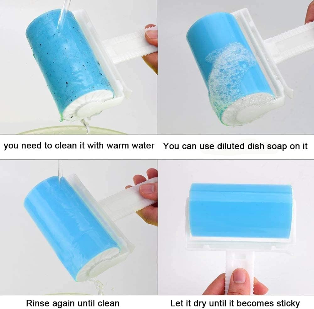 Travel Lint Roller 3 Pack, Washable Lint Roller Reusable Compact Pet Hair Remover Cleaner with Cover for Clothes, Pet Hairs, Include Large/Medium/Small Size