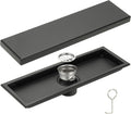 uxcell Rectangular Shower Drain, Brushed 304 Stainless Steel Odor-Proof Floor Drain Linear Shower Drain Hair Catcher for Bathroom Kitchen and Laundry Room(12 Inch, Black)