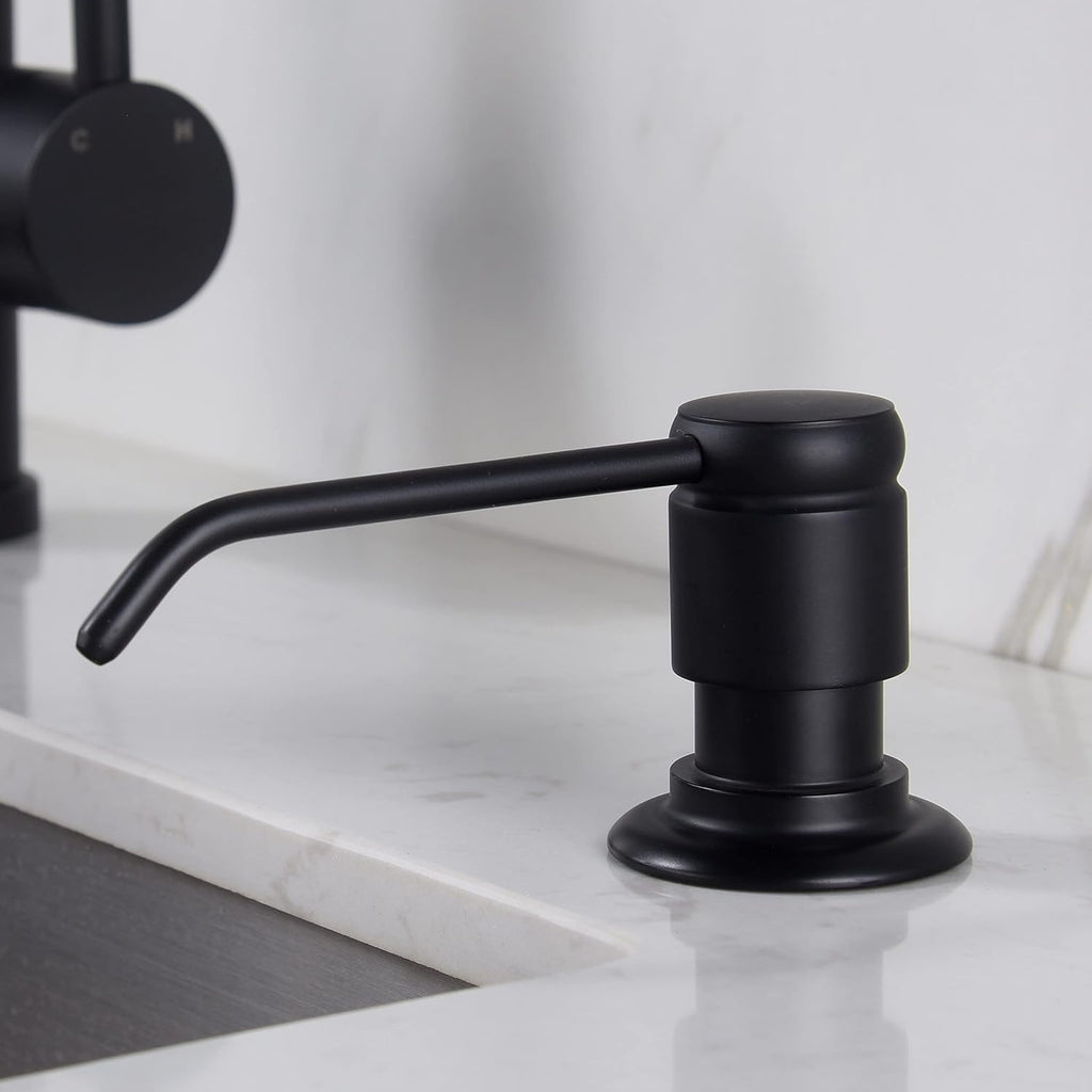 Gagal Soap Dispenser (Matte Black) and Extension Tube Kit for Kitchen Sink, Complete Brass Pump with 40" Silicone Tube Connect to The Bottle Directly, Say Goodbye to Frequent Refills