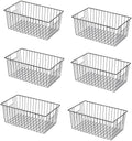 16" L x 12" W Wider Freezer Storage Organizer Baskets Container, Deep Metal Wire Chest Upright Refrigerator Divider Bins with Built-in Handles for Cabinet, Pantry, Kitchen, Black