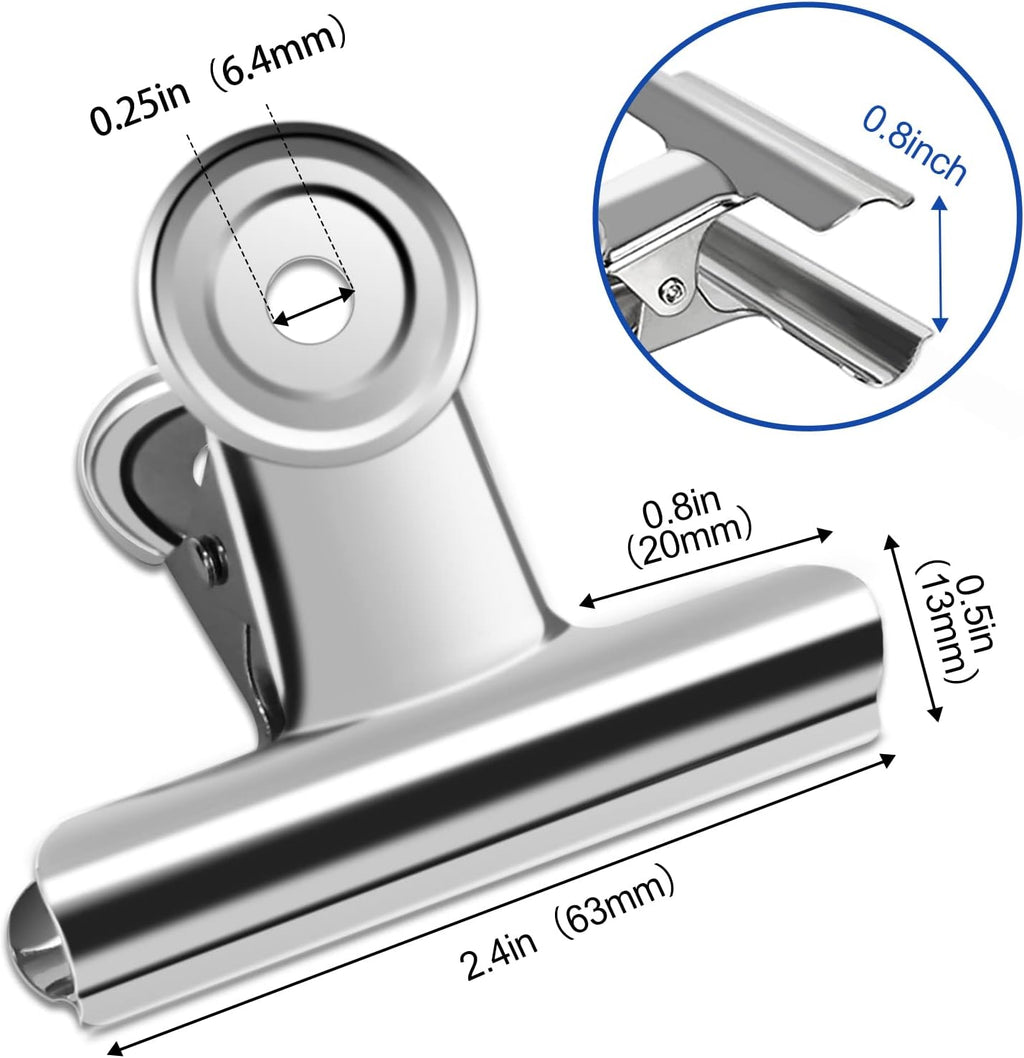 10 Pack Large Metal Hinge Clips - 2.5 Inch Silver Bull Hinge Paper Clips for Crafts, Drawing, Food Bags at Home, Office, School, Shop