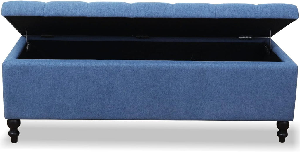 Storage Ottoman 50.2 Inches Upholstered Fabric Storage Ottoman Bench，Button Tufted Ottoman with Storage for Living Room，Bedroom End of Bed Bench Withstands 302lbs (Blue)