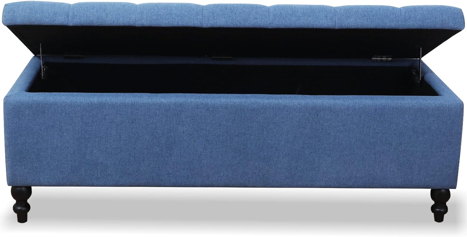 Storage Ottoman 50.2 Inches Upholstered Fabric Storage Ottoman Bench，Button Tufted Ottoman with Storage for Living Room，Bedroom End of Bed Bench Withstands 302lbs (Blue)